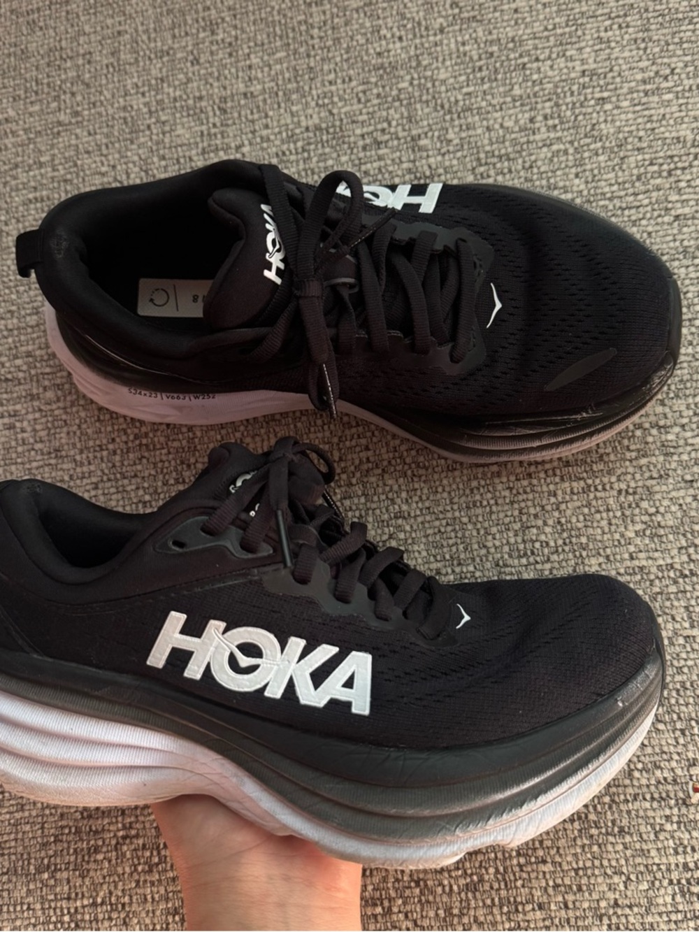 Hoka bondi 8 Women's Black and White Running Sneakers